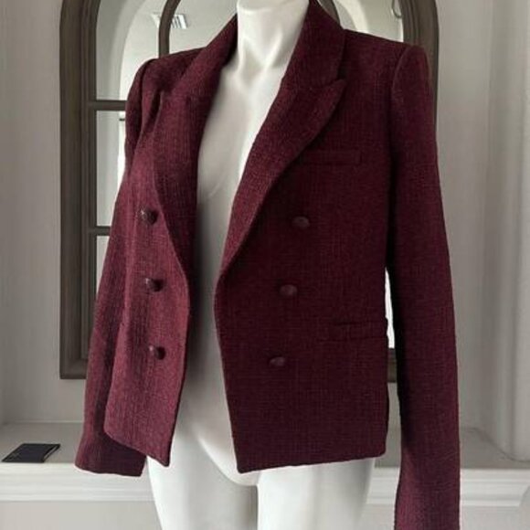 Elie Tahari Jackets & Blazers - ELIE TAHARI Double Breasted Tweed Blazer in Burgundy, Size M Retail $495